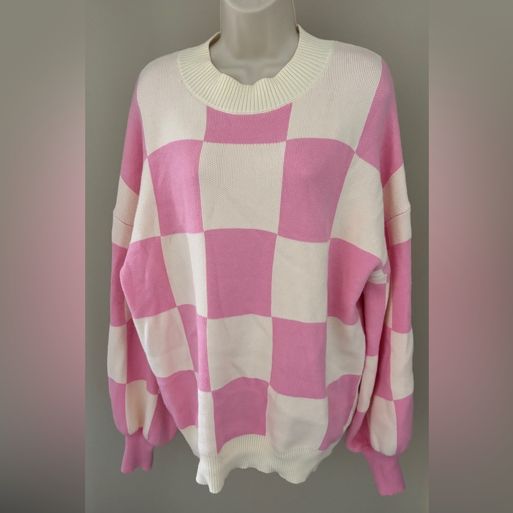 Pink and White Checkered Sweater
